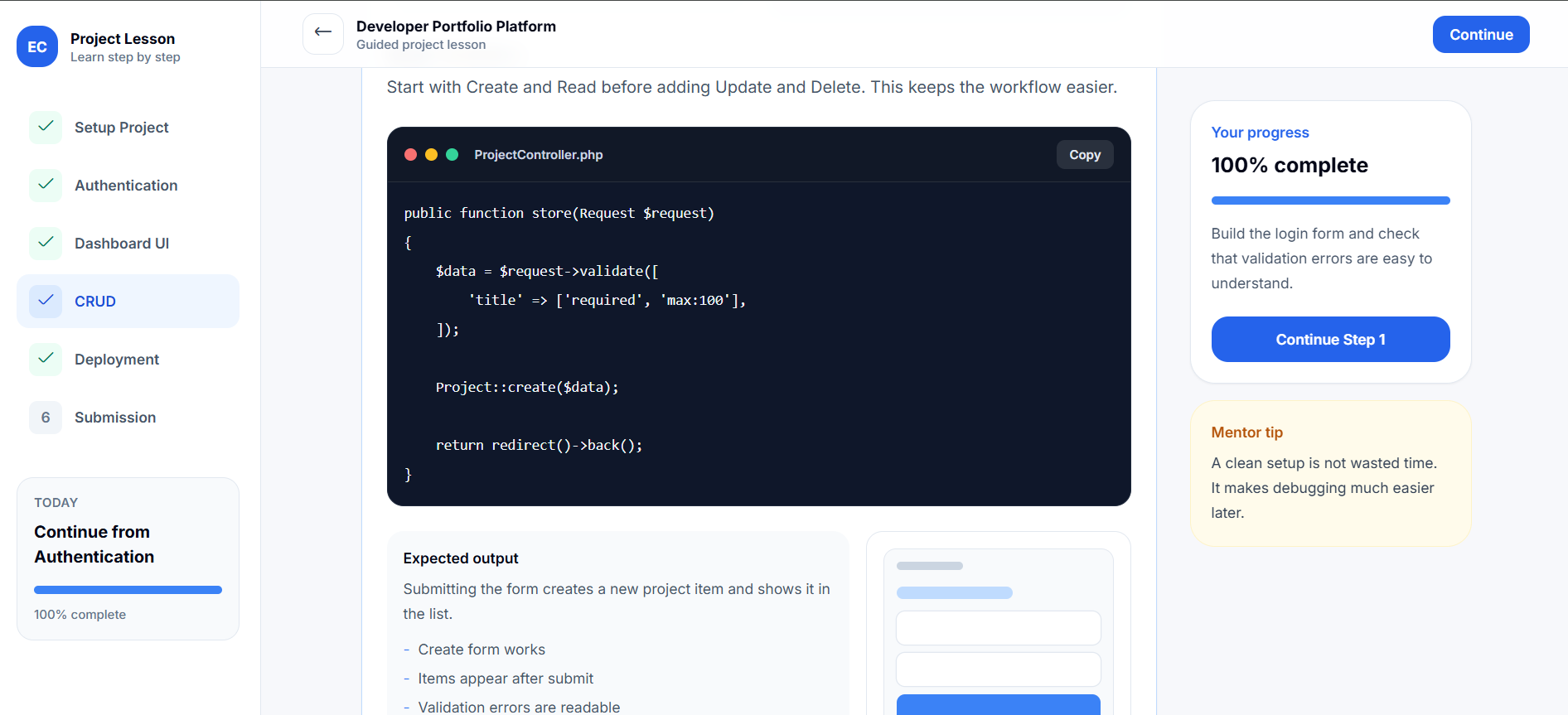 Student dashboard preview