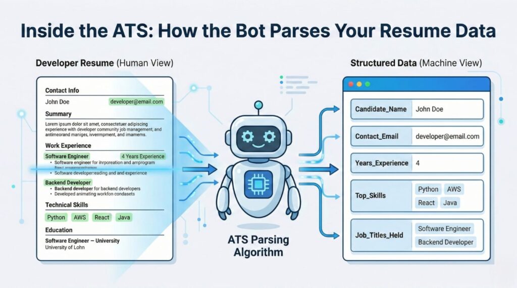 How an ATS bot reads developer resume data